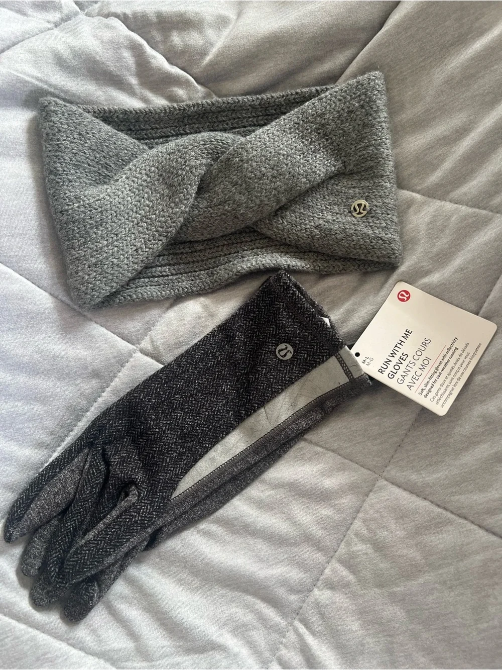 NWT - lululemon athletica Knit headband and Gray Run With Me Gloves